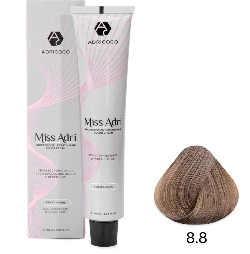 ADRICOCO, Крем-краска для волос Miss Adri 8.8 Светлый блонд шоколадный 100 мл, арт 1637282 ЧЗ