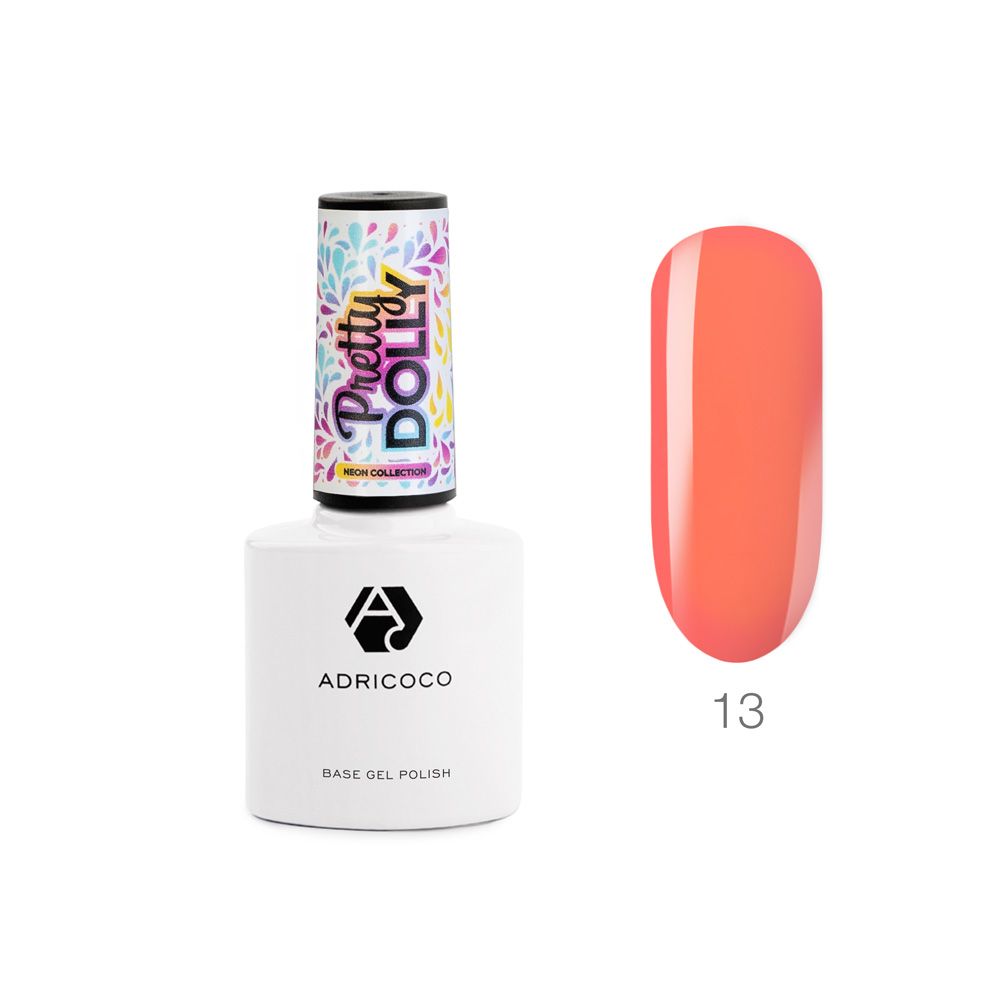 ADRICOCO, Гель-лак  Pretty dolly №13 неоновый персиковый, 8 мл