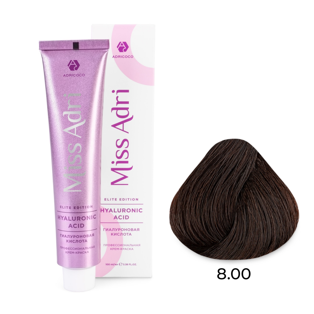 ADRICOCO, Крем-краска для волос Miss Adri Elite Edition, 8.0 Светлый блонд, 100 мл, арт.7673416 