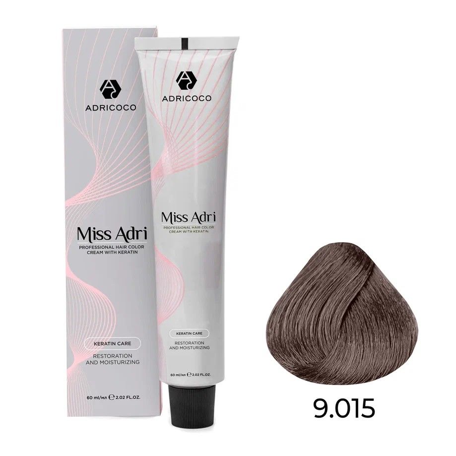ADRICOCO, К/краска д/волос Miss Adri с кератином, 9.015 Оч. свет. блонд стал. 60 мл, арт 8713743
