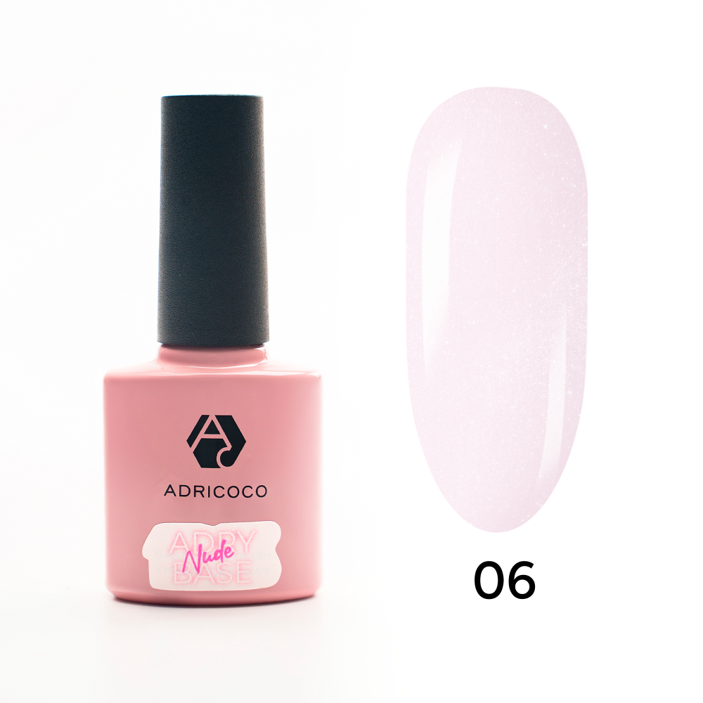 ADRICOCO, База для гель-лака Adry Nude Base, с шиммером №06 прозрачный белый перламутр, 8 мл