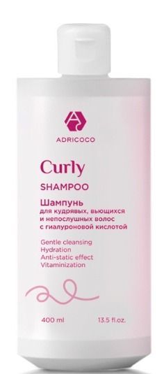 ADRICOCO, Шампунь CURLY для кудрявых, вьющихся с гиалуроновой кислотой, 400 мл арт 8714443 Ч/З