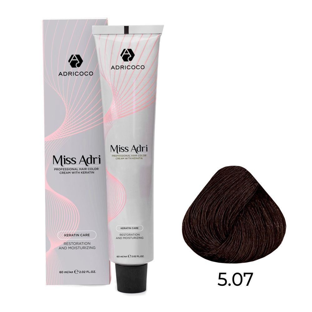 ADRICOCO, К/краска д/волос с кератином, Miss Adri 5.07 Св. корич. холодный, 60 мл. арт 8713507