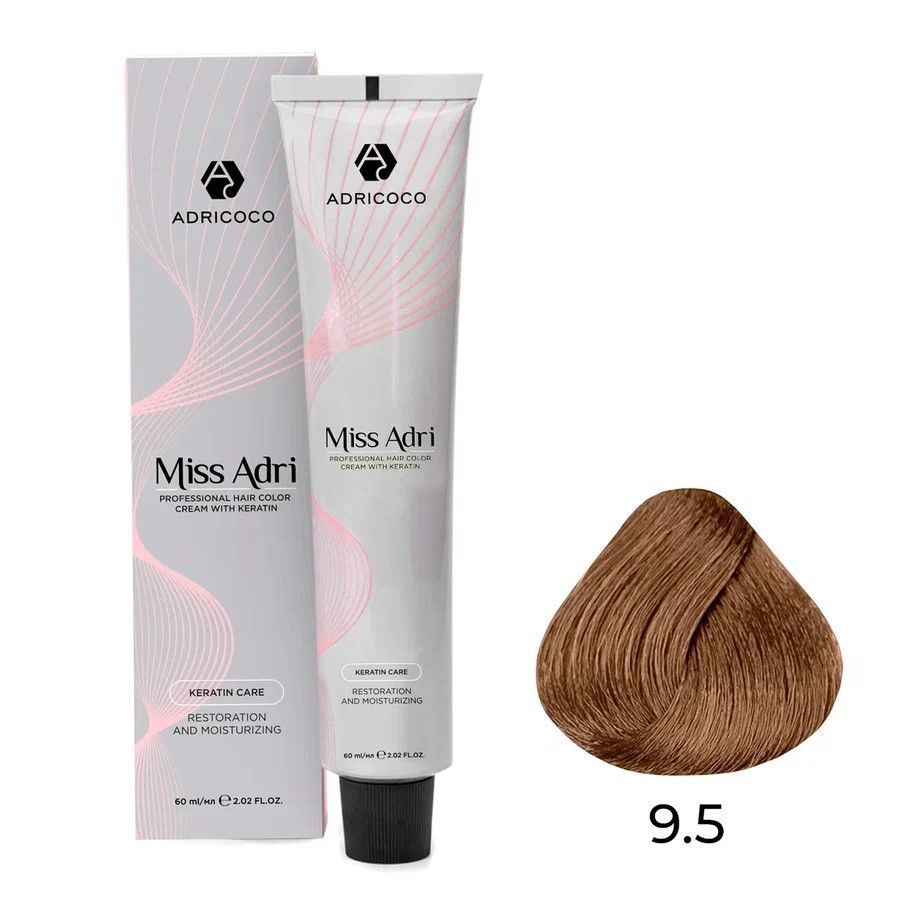 ADRICOCO, К/краска д/волос Miss Adri с кератином, 9.5 Оч. Св. блонд махаг 60 мл, арт 8713439