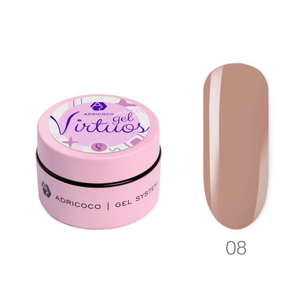 ADRICOCO, Гель для наращивания и укрепления Virtuos, жесткий, №8 песочный крем, 15 мл
