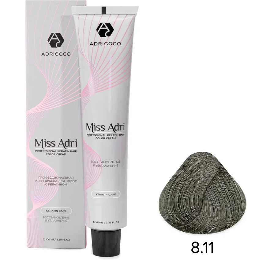 ADRICOCO, Крем-краска д/волос Miss Adri 8.11 Светлый блонд интенсивный пепельный 100мл, арт 1637152