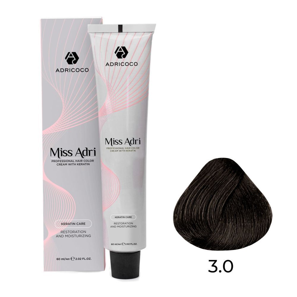 ADRICOCO, К/краска д/волос Miss Adri с кератином, 3.0 Темный коричневый 60 мл, арт 8712692