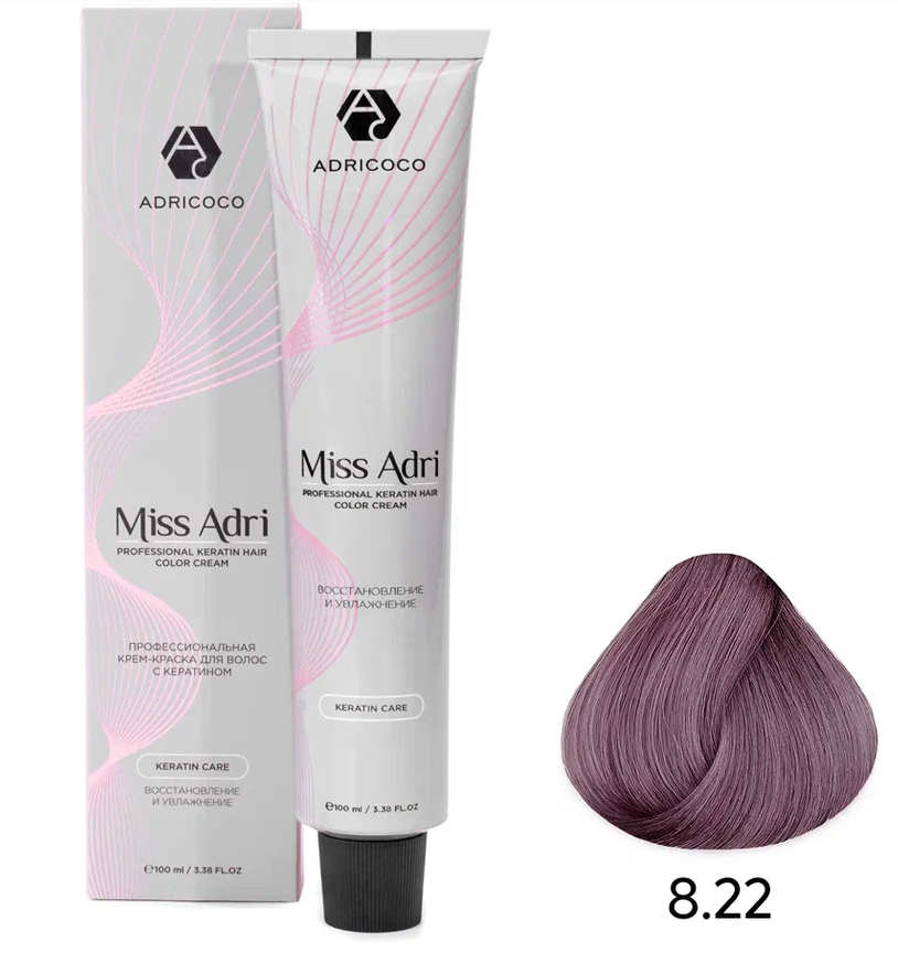 ADRICOCO, Крем-краска д/волос Miss Adri 8.22 Светлый блонд интенсив фиол. 100мл, арт 1637190