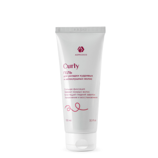 ADRICOCO, Вос. гель для укладки с эф. мокрых волос CURLY, сильная фикс., 100 мл 1631365