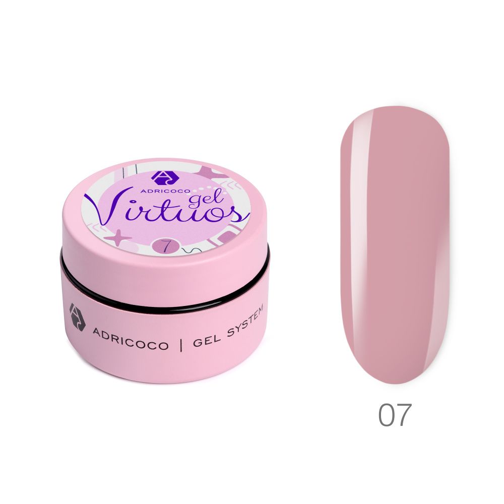 ADRICOCO, Гель для наращивания и укрепления Virtuos, жесткий, №7 шелковый нюд, 15 мл
