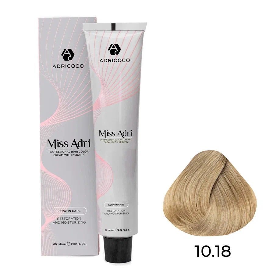  ADRICOCO, К/краска д/волос Miss Adri с кератином, 10.18 Плат. блонд пепел. шокол. 60 мл,арт 8713033