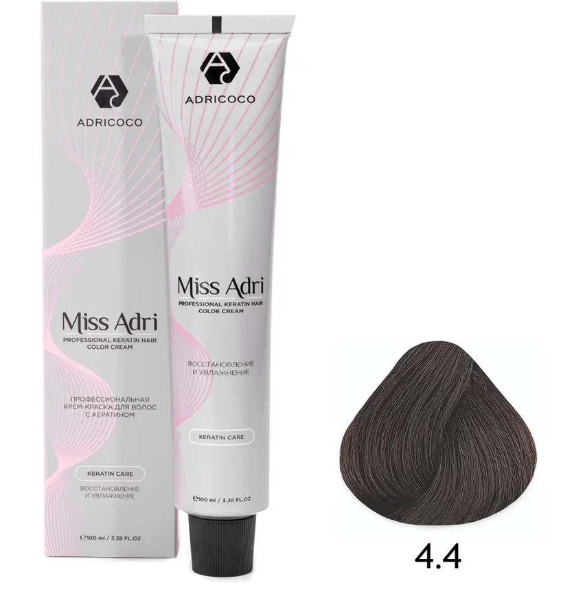 ADRICOCO, К/к для волос Miss Adri оттенок 4.4 Коричневый медный 100 мл арт 1637336 Ч/З