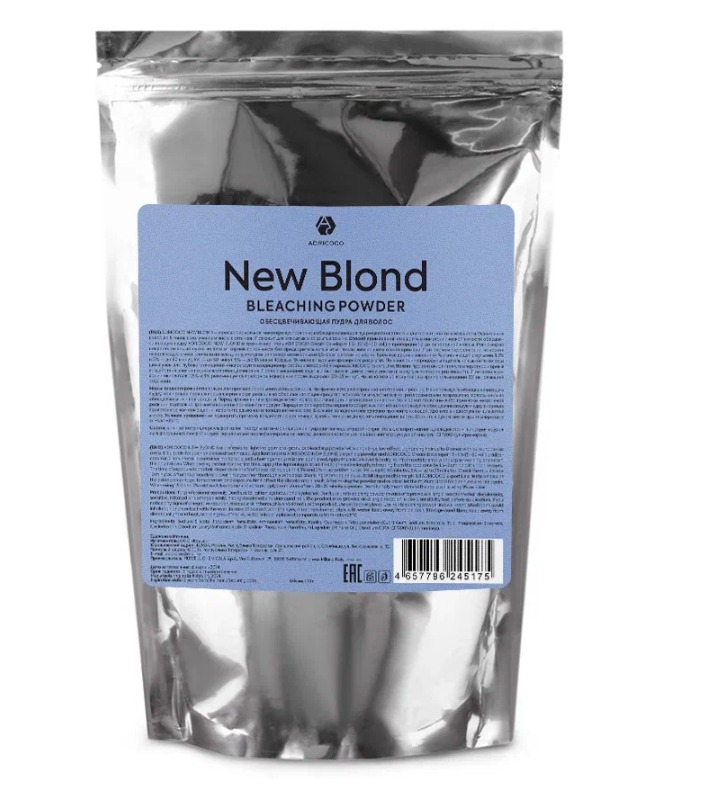 ADRICOCO, Обесцвечивающая пудра для волос New Blond, светлый индиго, с антижелтым эффектом, 500 г
