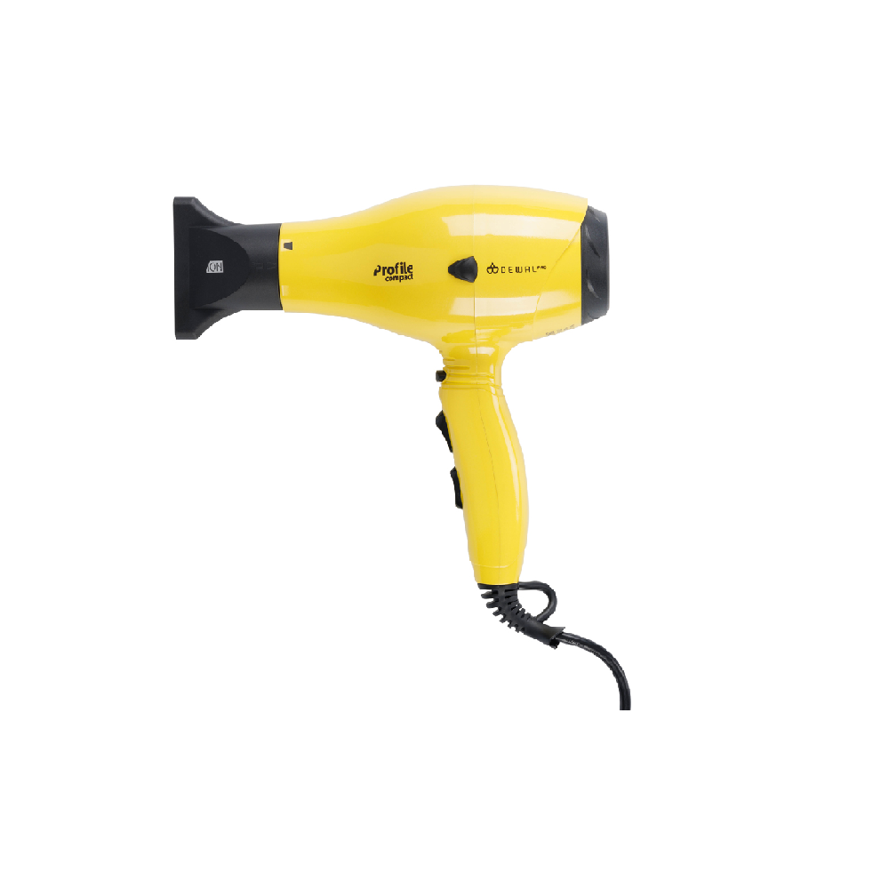 DEWAL, 03-119 Yellow Фен PROFILE COMPACT, желтый, вес 600гр, размер 19см, 2000Вт, иониз, 2нас,пров3м