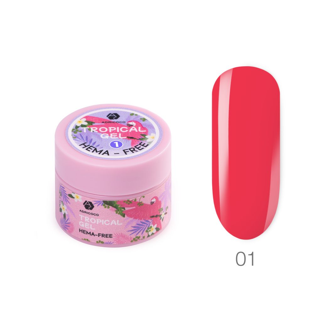 ADRICOCO, Цветной гель для наращивания Tropical Gel, жесткий, HEMA-Free, №01 шаловливый арбуз, 15 мл