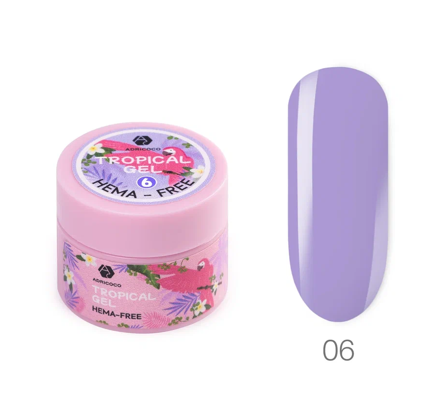 ADRICOCO, Цветной гель для наращивания Tropical Gel, жесткий, HEMA-Free, №06 задорная черника, 15 мл