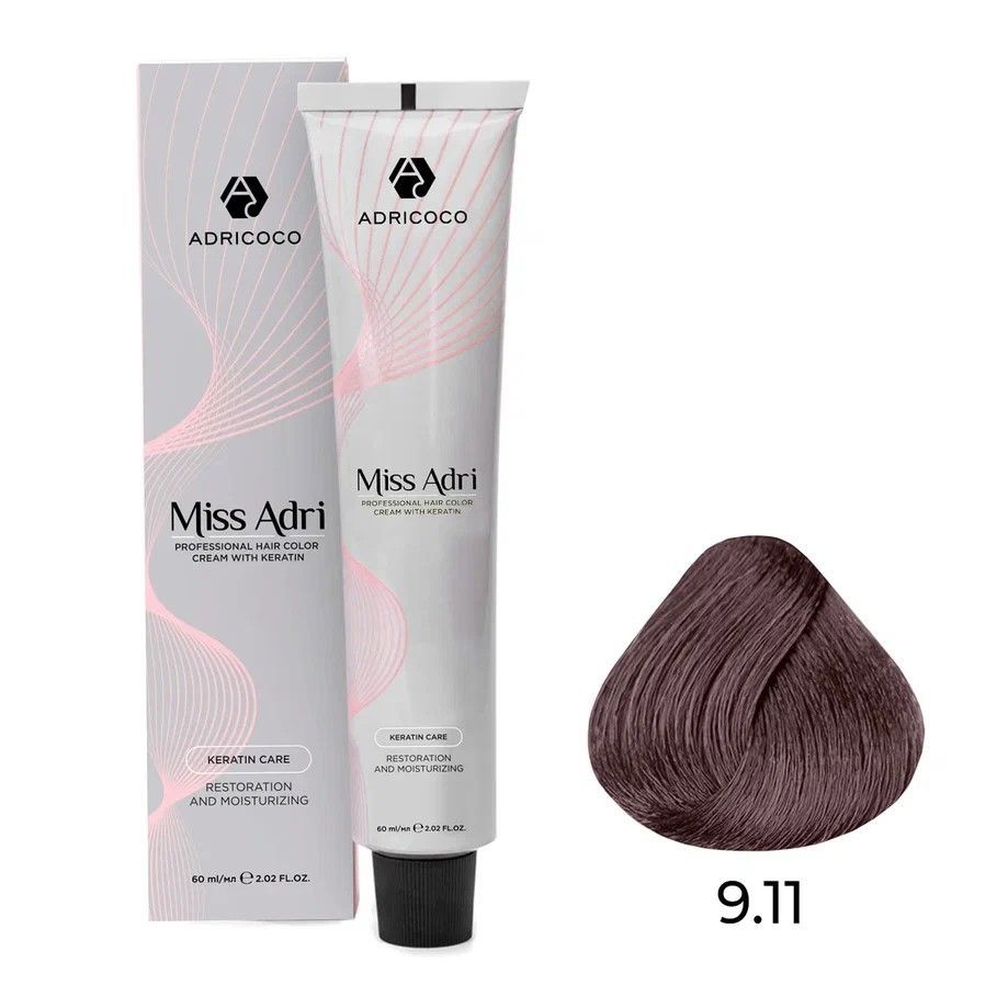 ADRICOCO, К/краска д/волос с кератином, Miss Adri 9.11 Оч. св. бл. интенс. пепел, 60 мл. арт 8712937